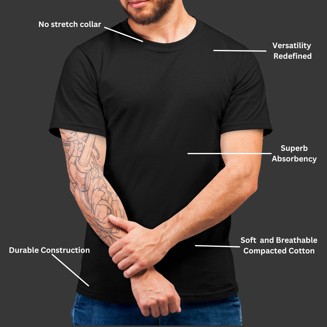 Elevate Your Wardrobe with 100% Cotton Men's Premium Round Neck T-Shirts. Discover Comfort and Style Combined. Perfect for Everyday Wear. Shop Now